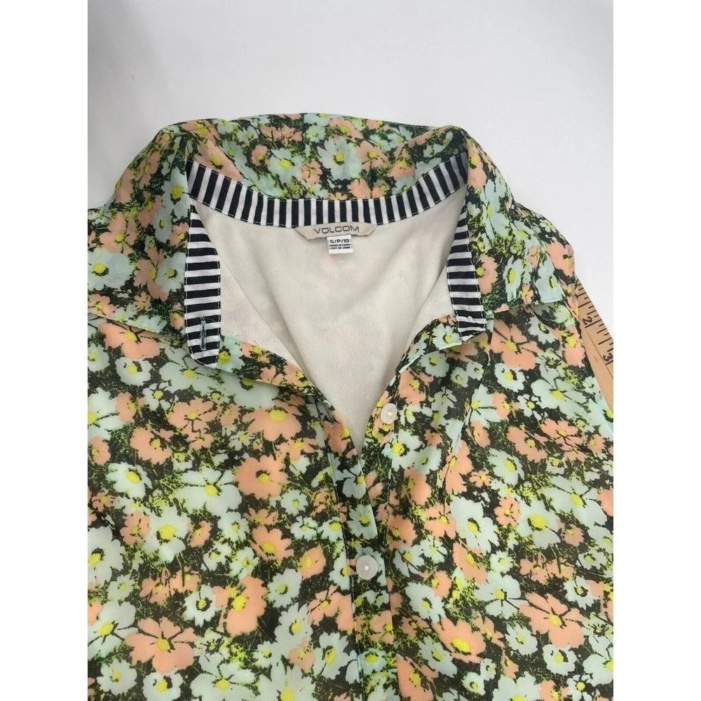 Volcom Mini Dress Womens‎ Small Green Floral Sleeveless Cottagecore Pastel Artsy